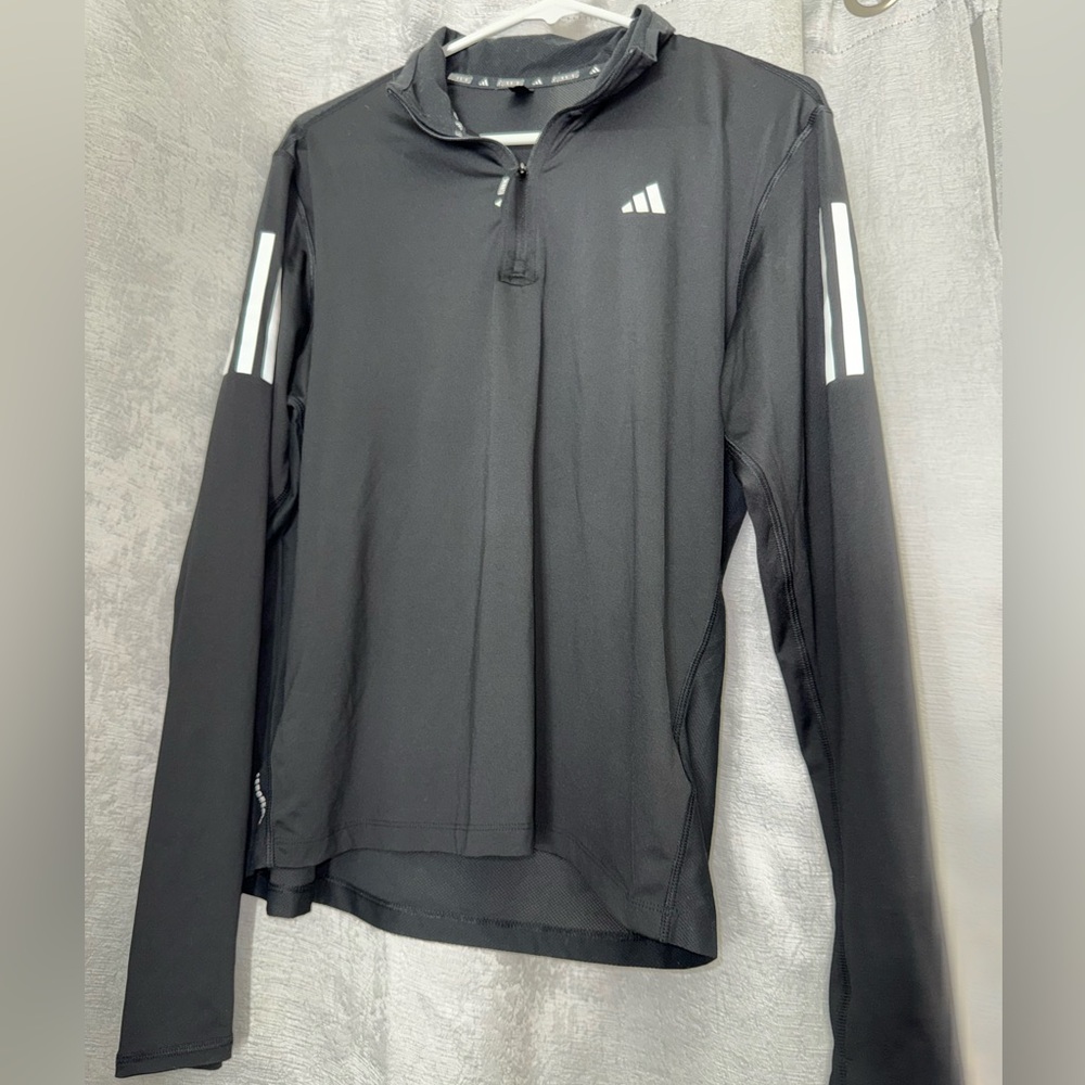 Adidas Black Quarter-Zip Pullover with White Stripes